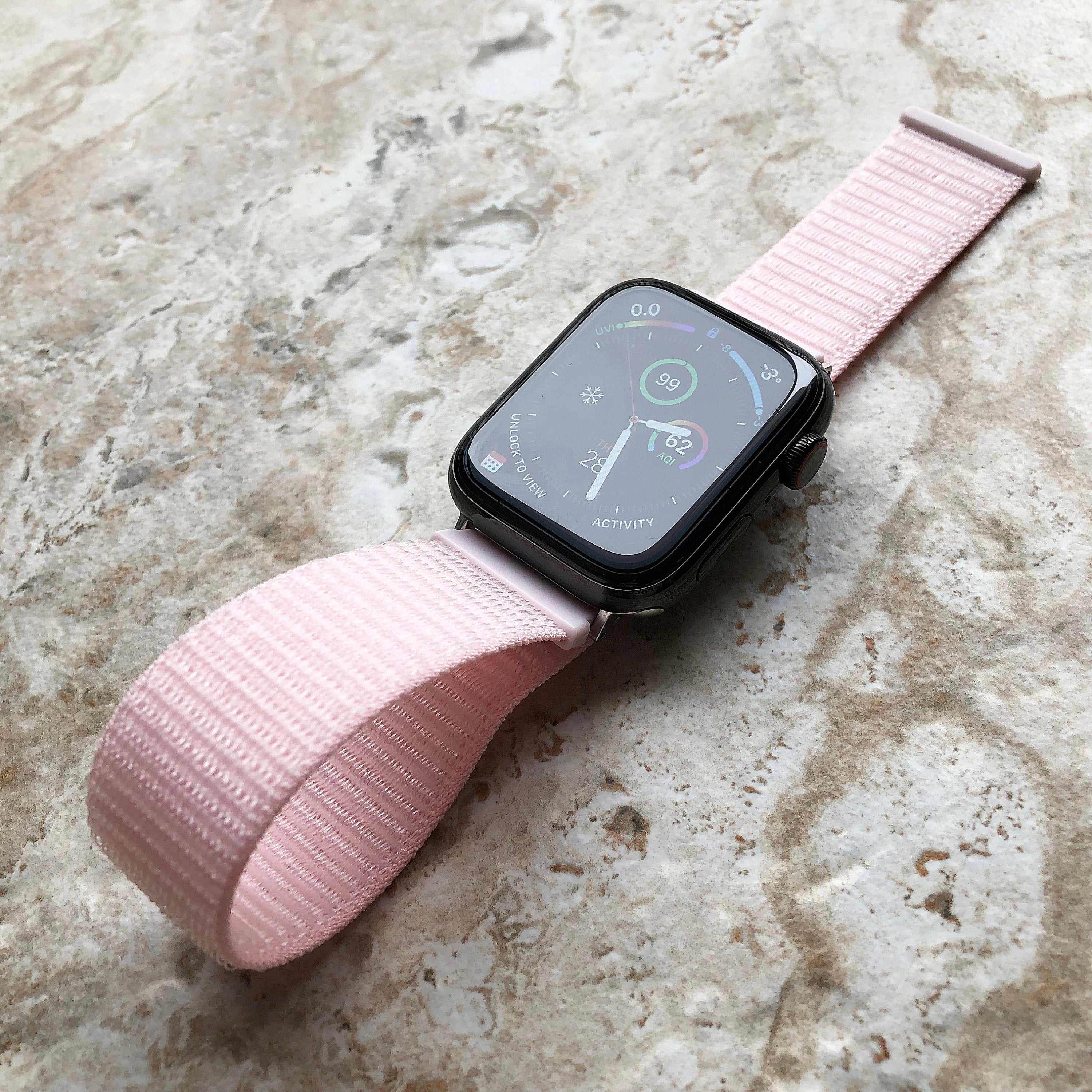Apple Watch Pearl Pink Band Loop and Hook for iWatch All Series 38mm 40mm 41mm 42mm 44mm 45mm 49mm Sports Adjustable Strap Soft Nylon Weave